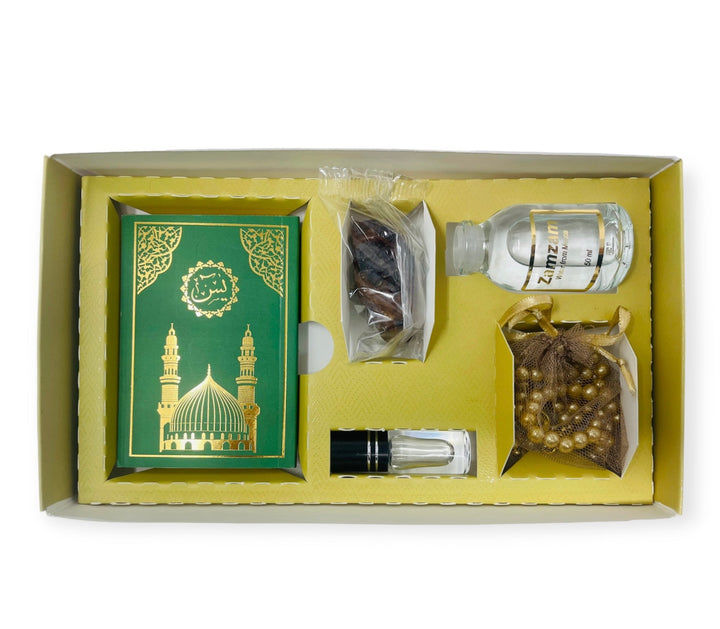 Islamic Gift Box Tasbeeh, Zamzam Water, Attar, Dates &Yaseen books-Theislamicshop.com