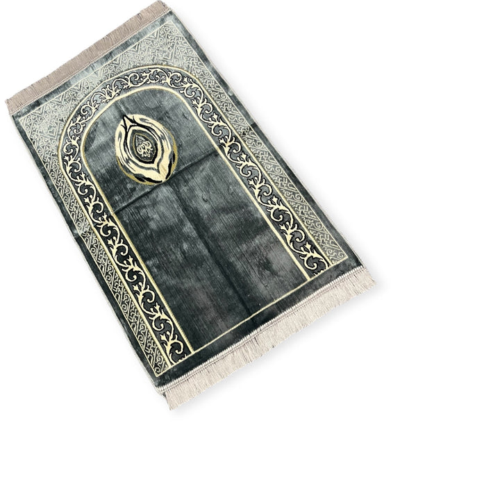 Hijre Aswad Design jaynamaz salah prayer rug Turklish prayer mat Grey-TheIslamicshop.com