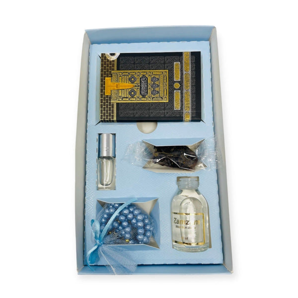 Islamic Gift Box Tasbeeh, Zamzam Water, Attar, Dates &Yaseen books Blue-Theislamicshop.com