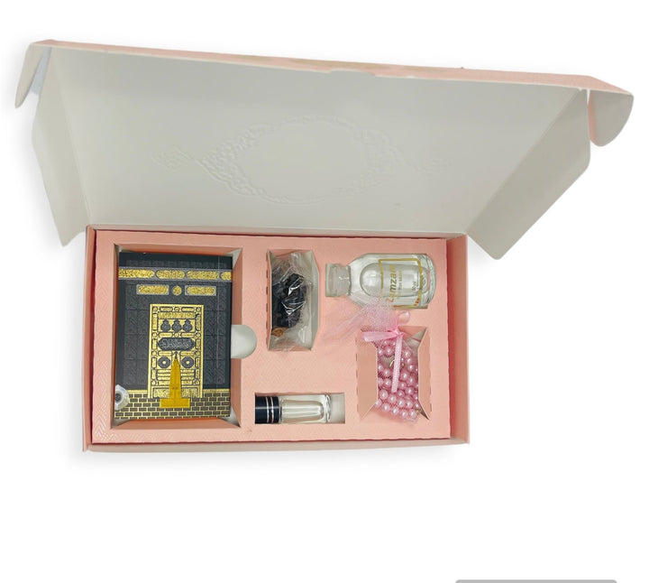 Islamic Gift Box Tasbeeh, Zamzam Water, Attar, Dates &Yaseen books Pink-Theislamicshop.com