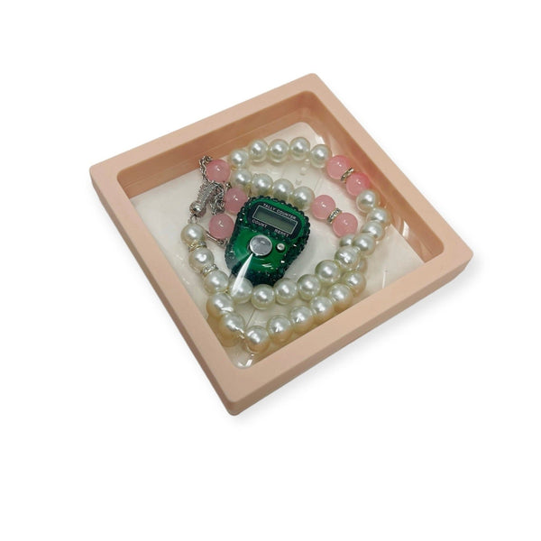 Islamic Tasbih Beads 99 and Digtal Counter Gift Set Peach-theislamicshop.com