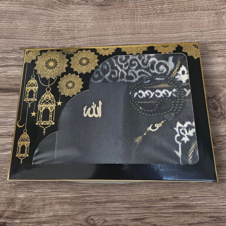 Kaaba Door design Prayer mat, Tasbeeh & Prayer Hat Gift Box-theislamicshop.com