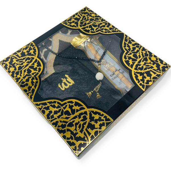 Islamic Gift set Prayer mat, Tasbeeh & Yaseen And Selected Surah Gift Box Black-theislamicshop.com