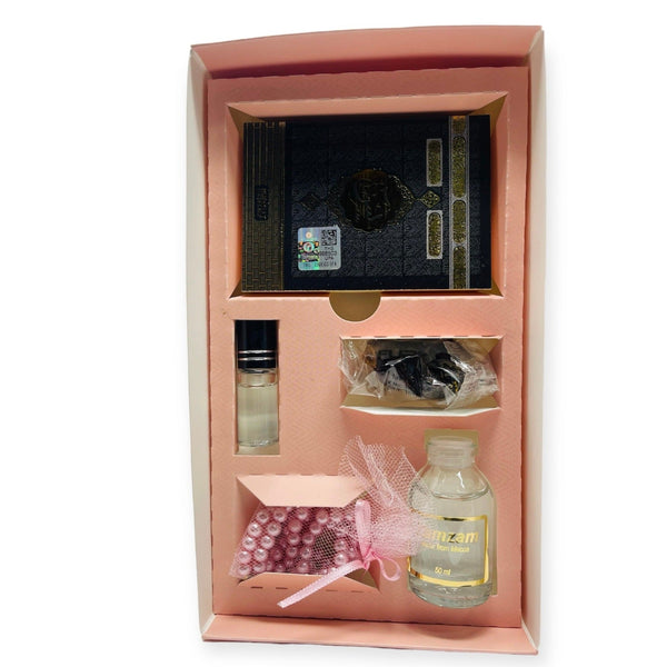 Islamic Gift Box Tasbeeh, Zamzam Water, Attar, Dates &Yaseen books Pink-Theislamicshop.com