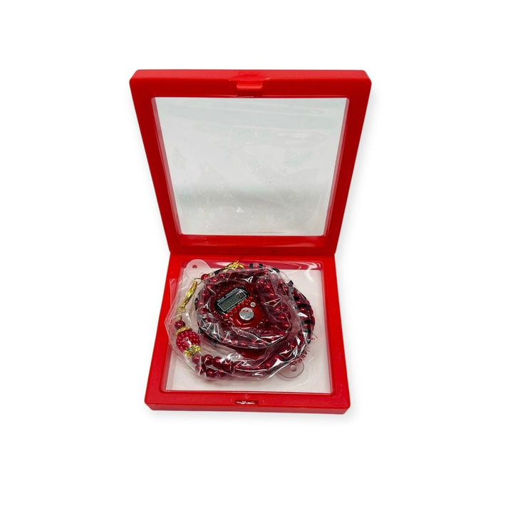 Islamic Tasbih Beads 99 and Digtal Counter Gift Set Red-theislamicshop.com