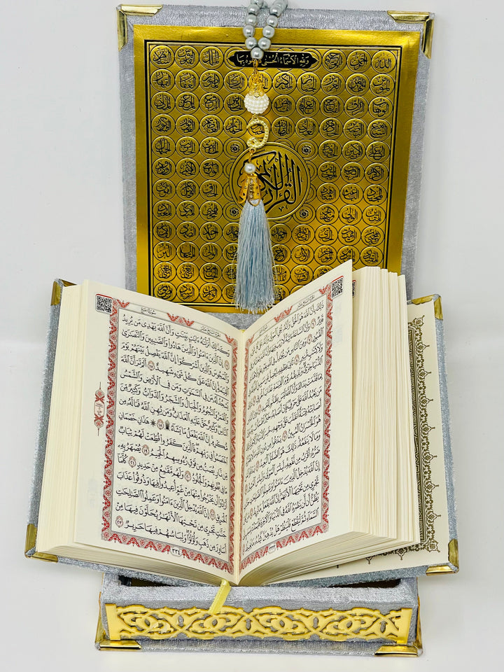 A Beautiful Quran or Tasbeeh with gift box Grey-theislamicshop.com
