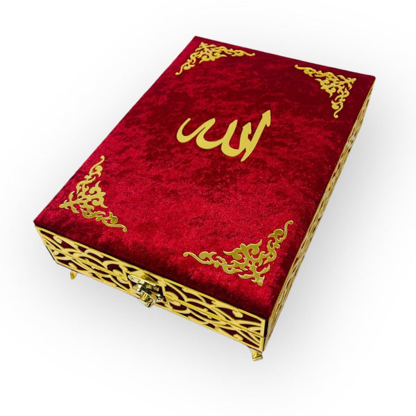 Velvet Wooden Box Quran, Quran Sets, Quran Arabic, Quran Islamic Gift Red-theislamicshop.com