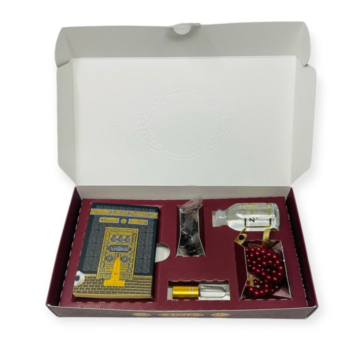 Islamic Gift Box Tasbeeh, Zamzam Water, Attar, Dates &Yaseen books Red-theislamicshop.com