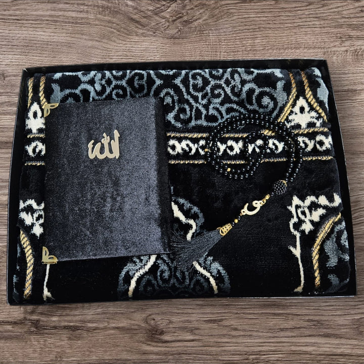 Kaaba Door design Prayer mat, Tasbeeh & Prayer Hat Gift Box-theislamicshop.com
