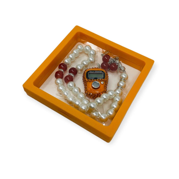 Islamic Tasbih Beads 99 and Digtal Counter Gift Set Orange-theislamicshop.com