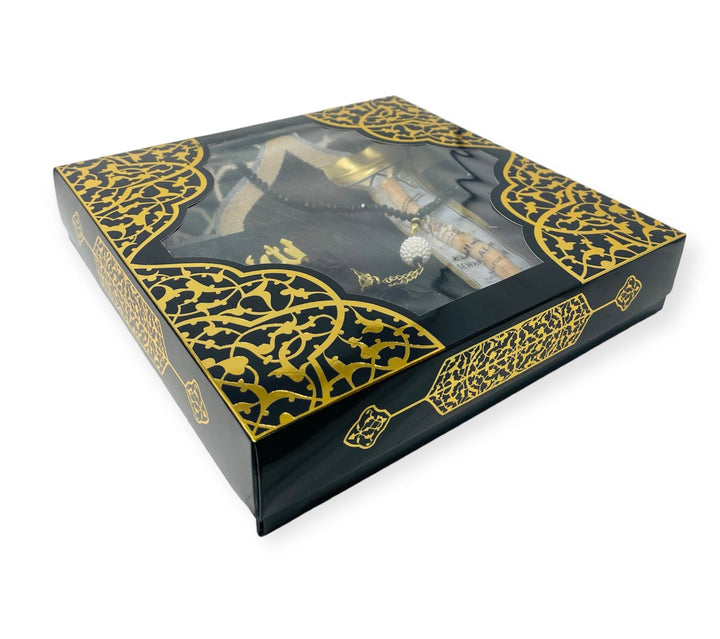 Islamic Gift set Prayer mat, Tasbeeh & Yaseen And Selected Surah Gift Box Black-theislamicshop.com