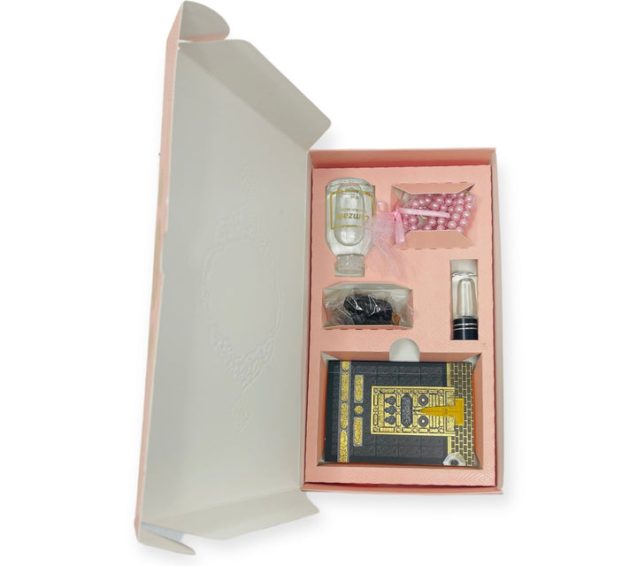 Islamic Gift Box Tasbeeh, Zamzam Water, Attar, Dates &Yaseen books Pink-Theislamicshop.com