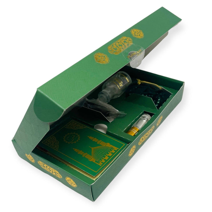 Islamic Gift Box Tasbeeh, Zamzam Water, Attar, Dates &Yaseen books Green-Theislamicshop.com