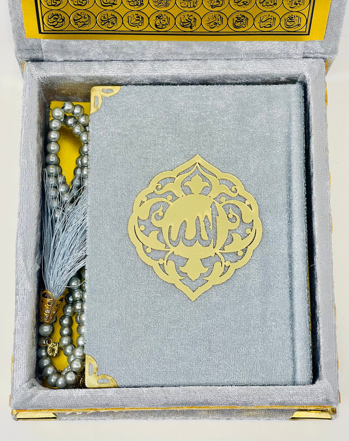 A Beautiful Quran or Tasbeeh with gift box Grey-theislamicshop.com