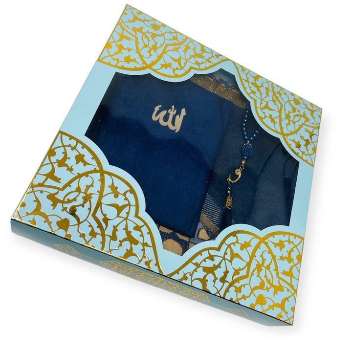 Islamic Gift set Prayer mat, Tasbeeh & Yaseen And Selected Surah Gift Box Blue-theislamicshop.com