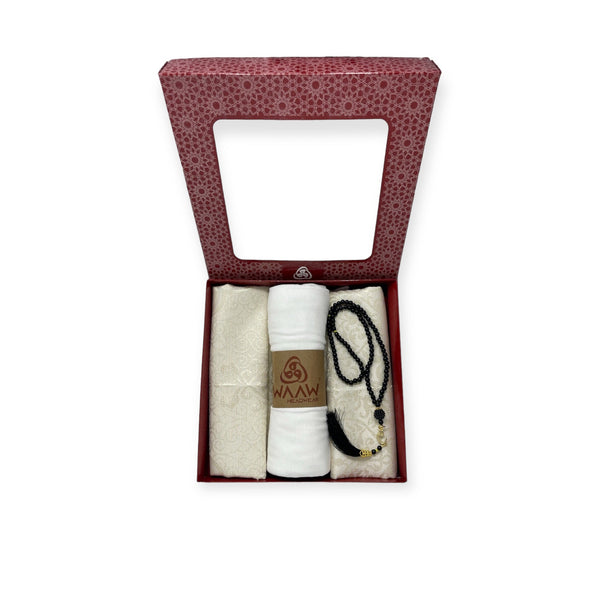 Beautiful Gift Box Prayer mat with Tasbeeh & Scarf