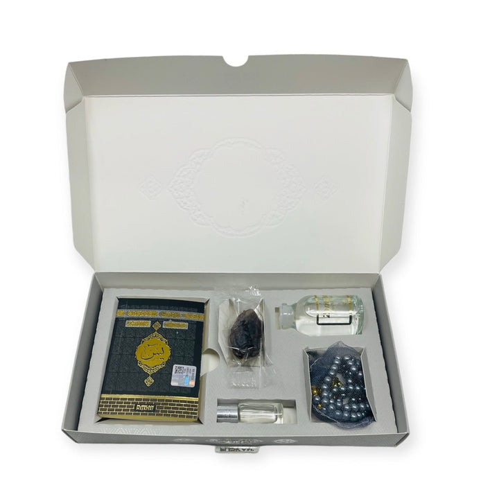 Islamic Gift Box Tasbeeh, Zamzam Water, Attar, Dates &Yaseen books Grey-Theislamicshop.com