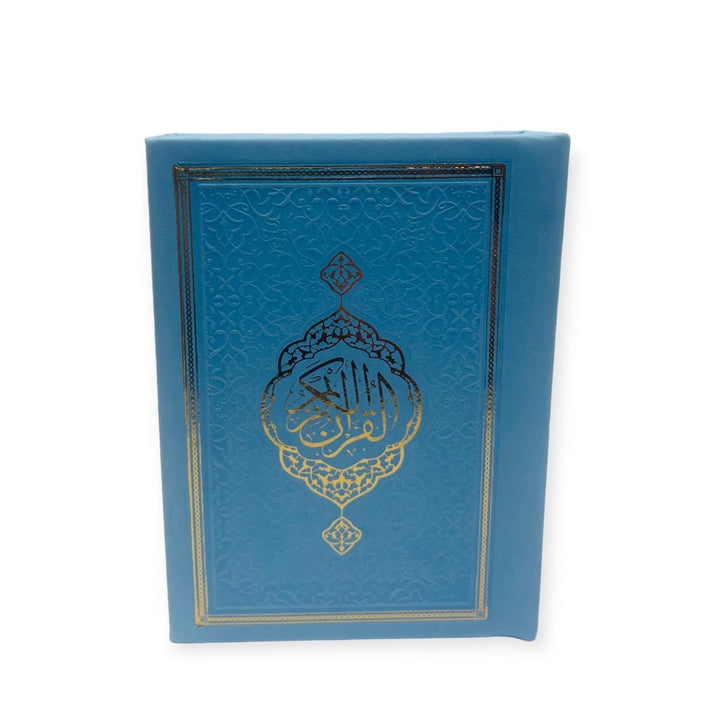 Pocket Size Full Quran With Hard Leather Cover Othmanic Script 11X8cm Blue-theislamicshop.com