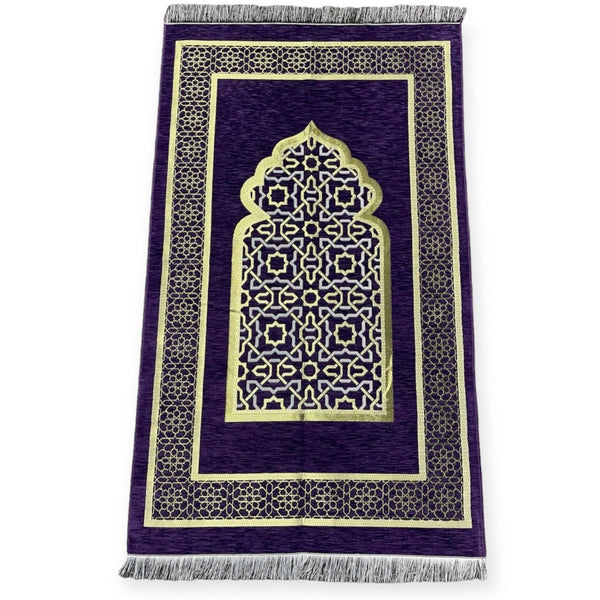 Chenille Embroidered Islamic Prayer Mat Dynasty -Purple-TheIslamicshop.com