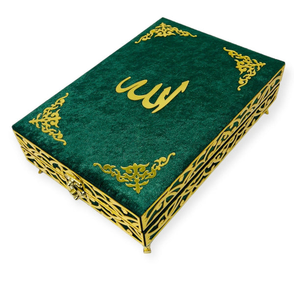 Velvet Wooden Box Quran, Quran Sets, Quran Arabic, Quran Islamic Gift Green-theislamicshop.com