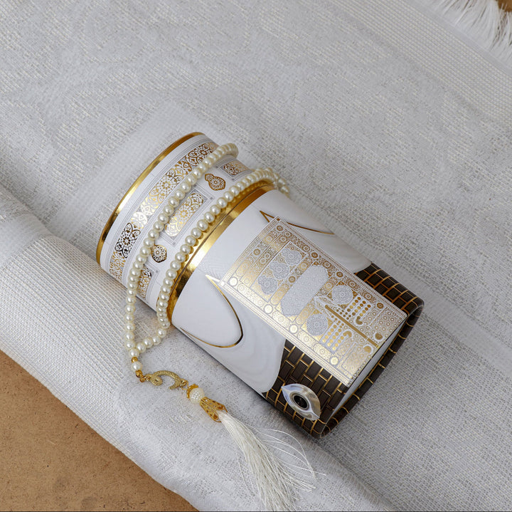 Cylinder Gift Box With Prayer mat, Tasbeeh white-theislamicshop.com