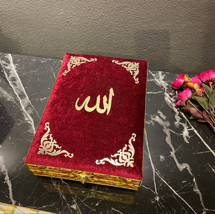 Velvet Wooden Box Quran, Quran Sets, Quran Arabic, Quran Islamic Gift Red-theislamicshop.com
