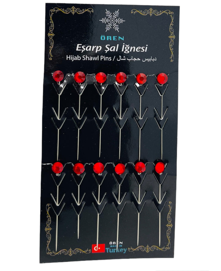 Ladies Scarf Hijab Shawl  Pins Red Colour-theislamicshop.com