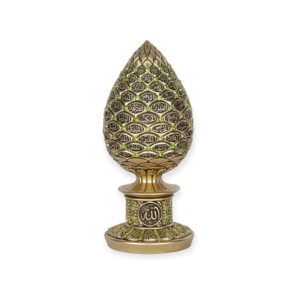 Islamic Table Decor Golden pine cone with Blue stones - 99 Names of Allah Alif collection BB-0913-1636