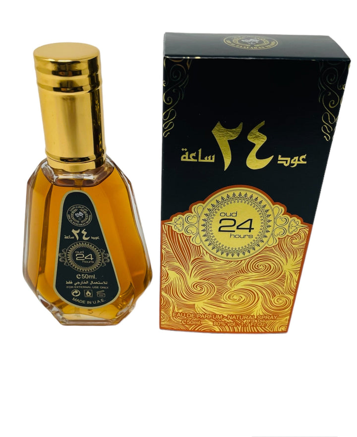 Oud 24 hours 50ML Arabian Perfume Spray Lemon Fruity Chocolate Vanilla Agar woody Musk Amber by Ard al Zaafaran-theislamicshop.com