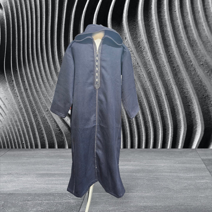 Winter Moroccan Hooded Thoub - Cashmere Wool Blend, Dark Grey Jubba Thobe Djellaba navy-Waaw.com