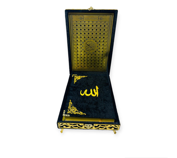 Velvet Wooden Box Quran, Quran Sets, Quran Arabic, Quran Islamic Gift Black-theislamicshop.com