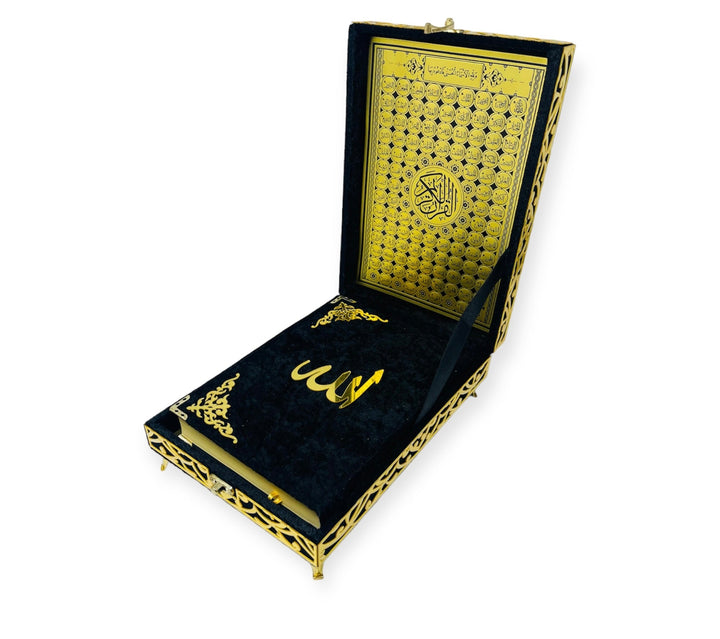 Velvet Wooden Box Quran, Quran Sets, Quran Arabic, Quran Islamic Gift Black-theislamicshop.com