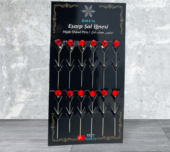 Ladies Scarf Hijab Shawl  Pins Red Colour-theislamicshop.com
