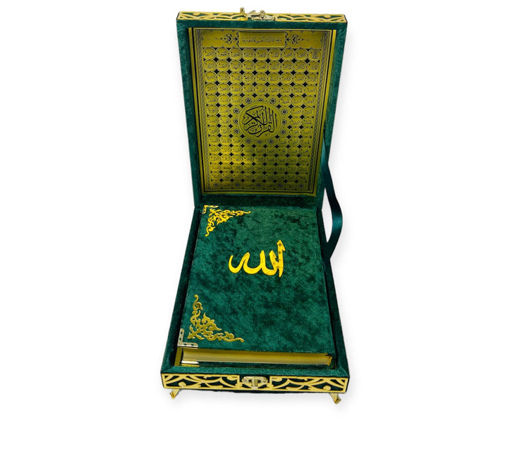 Velvet Wooden Box Quran, Quran Sets, Quran Arabic, Quran Islamic Gift Green-theislamicshop.com