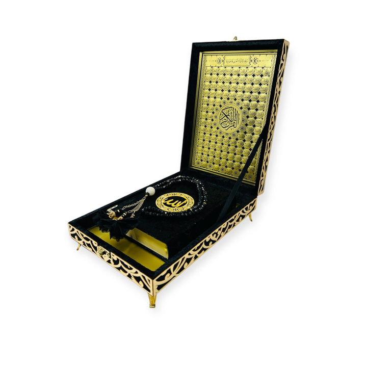 Velvet Wooden Box Quran, Indo Pak 15 line Quran With Tasbeeh-theislamicshop.com