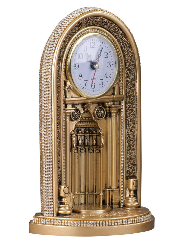 Islamic Table Decor Clock With Ayatul Kursi Mihrab (NKBY-3314S1)-theislamicshop.com