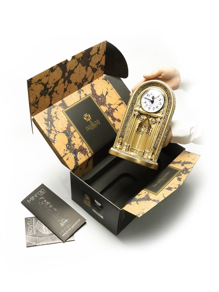 Islamic Table Decor Clock With Ayatul Kursi Mihrab (NKBY-3314S1)-theislamicshop.com