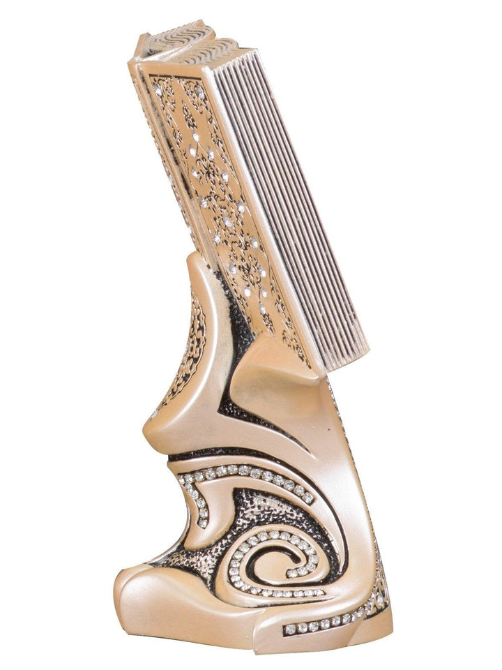 Islamic Table Decor Quran Open Book with Allah & Muhammad Gold/Silver/Pearl (Medium)-theislamicshop.com