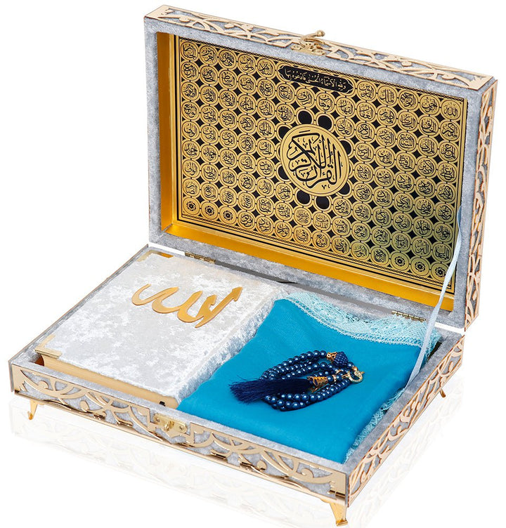 Holy Quran Keepsake Ikra Gift Set for Women - With Hijab & Tasbih - Silver-theislamicshop.com