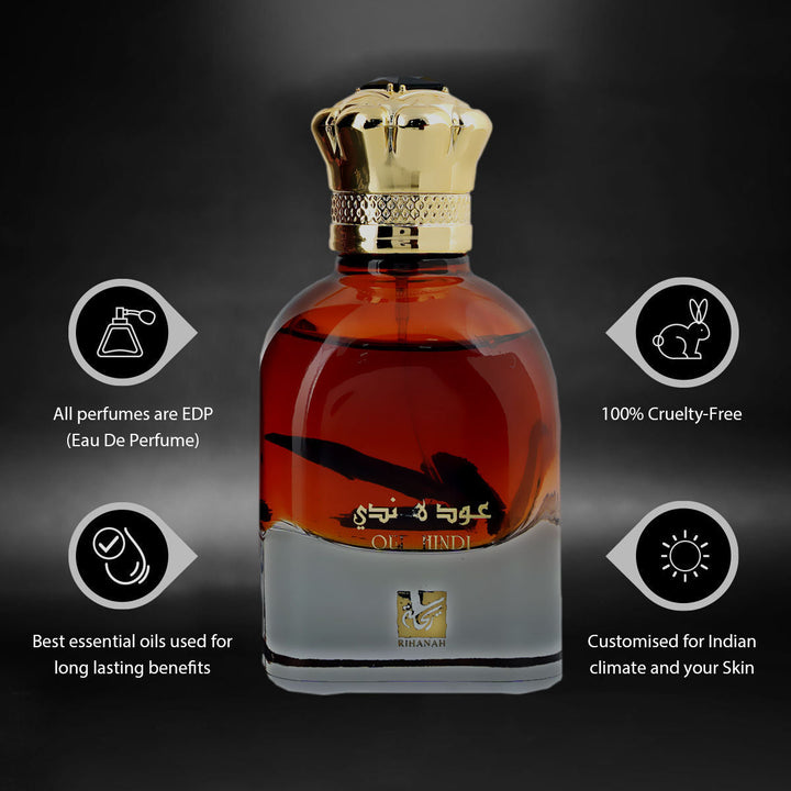 Oud Hindi Nusuk Eau De Parfum 90ml 3floz Unisex Fragrance-theislamicshop.com